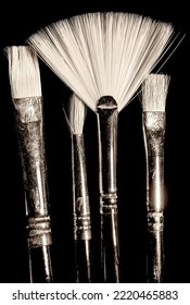 Macro Photography Of Paint Brushes Canvases