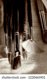 Macro Photography Of Paint Brushes Canvases