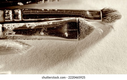 Macro Photography Of Paint Brushes Canvases