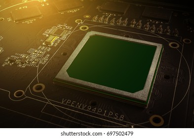 Macro Picture Of Graphics Processing Unit (GPU) On Pcb Board