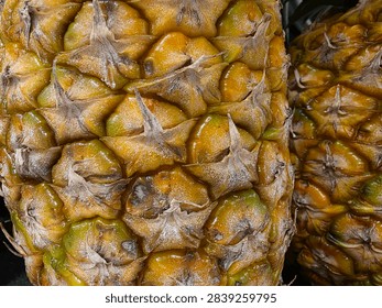 Macro Of Pineapple Peel Pattern With Second Pineapple In The Background