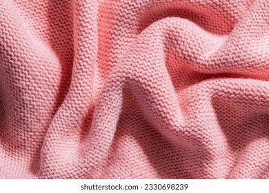 textura de tejido rosado macro, texturas de coral. Suéter de lazo borroso. Limpieza sin problemas. Impresión Lilac Scandinavian. Textura de lana de punto pastel. Cable de suéter.