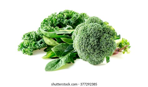 Macro Of Raw Foods Including Broccoli, Spinach And Kale