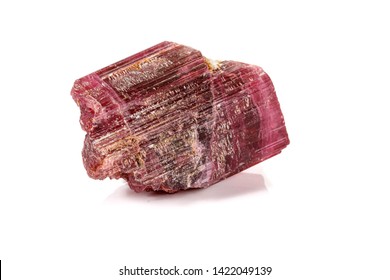 Macro red tourmaline mineral stone on white background close up