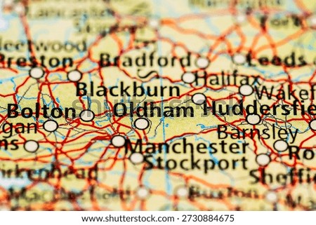 Macro road map showing Oldham Blackburn and Manchester connections