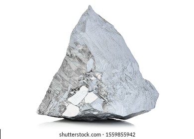 Macro Shoot Of Piece Of Nickel Metal Ore Isolated On A White Background. Closeup Photo Of Amazing Shiny Mineral Rough