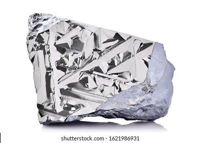Macro Shoot Of Piece Of Nickel Metal Ore Isolated On A White Background. Closeup Photo Of Amazing Shiny Mineral Rough