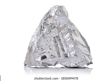 Macro Shoot Of Piece Of Nickel Metal Ore Isolated On A White Background. Closeup Photo Of Amazing Shiny Mineral Rough
