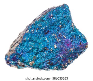 macro shooting of geological collection mineral - piece of blue Chalcopyrite stone isolated on white background - Shutterstock ID 586035263