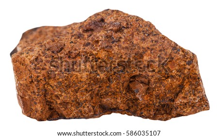 macro shooting of geological collection mineral - specimen of limonite stone (brown ore, brown iron ore, bog iron ore) isolated on white background