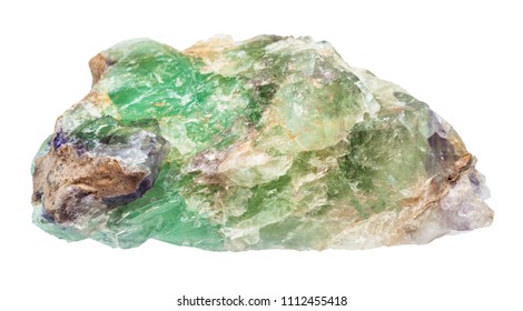 macro shooting of natural mineral - rough green Beryl, Chrysoberyl, Alexandrite gemstone isolated on white backgroung from Ural Mountains