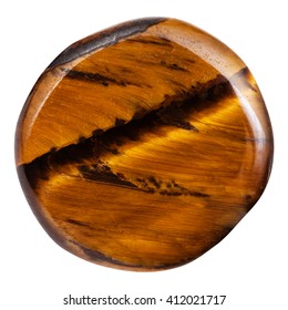 macro shooting of natural mineral stone - ball from tigers eye gemstone isolated on white background