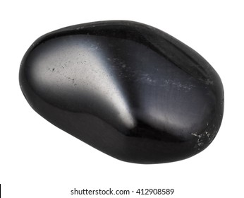 macro shooting of natural mineral stone - tumbled black obsidian gemstone from Mexico isolated on white background - Shutterstock ID 412908589