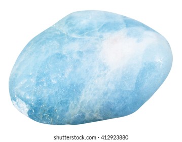 macro shooting of natural mineral stone - tumbled aquamarine (blue Beryl) gemstone isolated on white background - Shutterstock ID 412923880