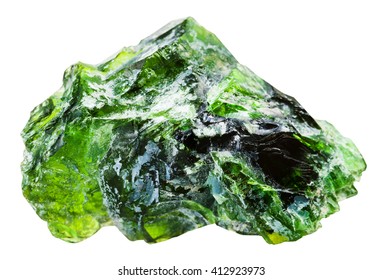 Macro Shooting Of Natural Mineral Stone - Raw Chrome Diopside (green Diopside, Siberian Emerald) Gemstone Isolated On White Background