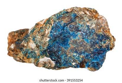 macro shooting of natural rock specimen - piece of dark blue Lazulite mineral stone in muscovite isolated on white background - Shutterstock ID 391553254