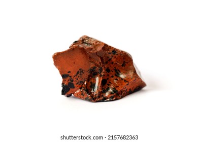 Macro Shooting Raw Gemstone Of Red Ocher Rock Isolated On White Background.