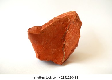 Macro Shooting Raw Red Jasper Stone Rock Isolated On White Background.