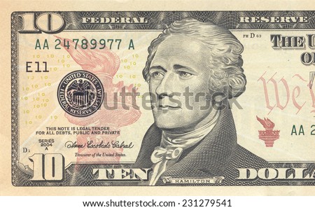 Macro shot of 10 dollar bill
