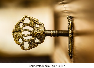 Macro Shot Of An Antique And Weathered Vintage Key In His Keyhole