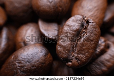 Macro shot. Close up macro group of roasted brown or black coffee beans background