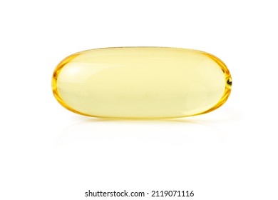 Macro Shot Of Isolated Soft Gel Capsule Of Omega 3                               