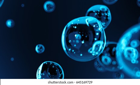 Macro shot of liquid or air. abstract glass molecule sctructure, macro shot 3d render with depth of field