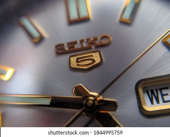 Macro Shot On Seiko 5 SNXS 75. Logo