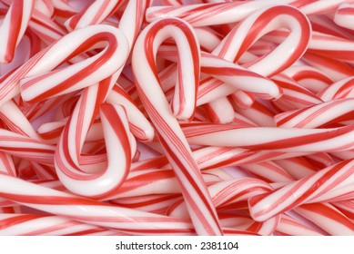 A Macro Shot Of A Pile Of Candy Canes