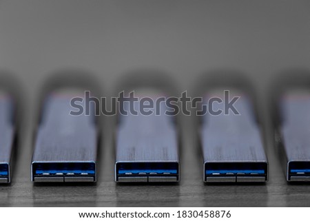 Macro shot of a row of USB memory sticks