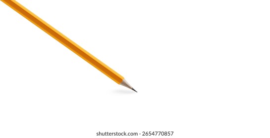 Macro shot of a sharpened yellow graphite pencil tip on white background. Perfect for art tools and detailed projects. close up