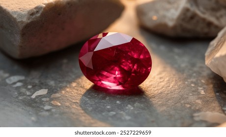 Macro shot of a single rough Ruby crystal, perfect for jewelry design, geology projects, or natural mineral texture references in product advertising.