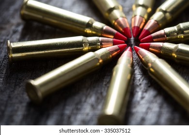 Macro Shot Of Small-caliber Tracer Rounds With A Red Tip