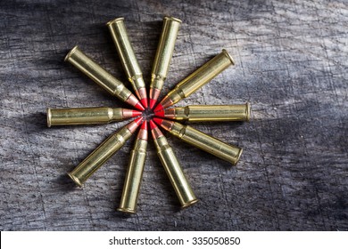 Macro Shot Of Small-caliber Tracer Rounds With A Red Tip