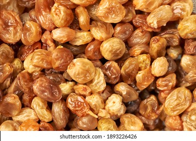 Macro Shot Of Soaked Raisins. Delicious Juicy Light Raisins. Lots Of Raisins.