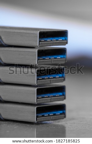 Macro shot of a stack of USB memory sticks