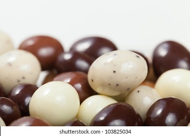 A Macro Shot Of A Variety Chocolate Covered Espresso Beans. Shallow Depth Of Field.