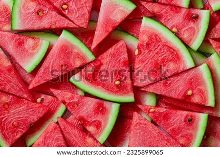 Macro sliced watermelon,Red watermelon triangular piece on white blackground