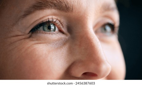 Macro Studio Expression Shot Of Woman's Smiling Eyes With Close Up On Eyelashes And Pupil - Powered by Shutterstock