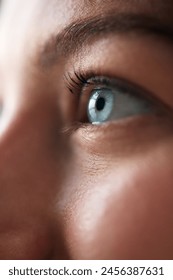 Macro Studio Expression Shot Of Woman's Eye With Close Up On Eyelashes And Pupil