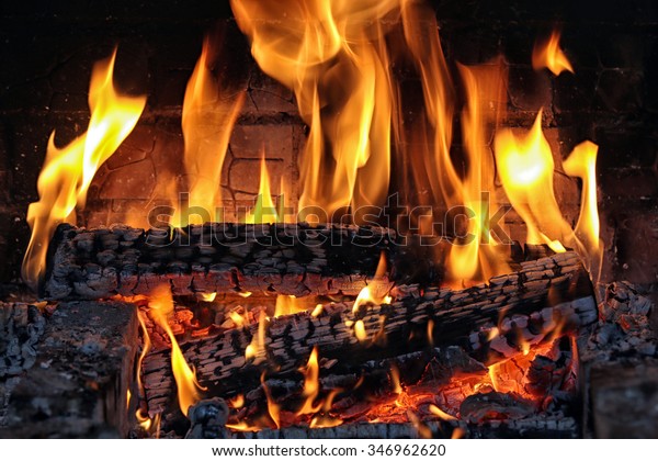 Macro Texture Flame Burning Logs Fireplace Stock Photo Edit Now