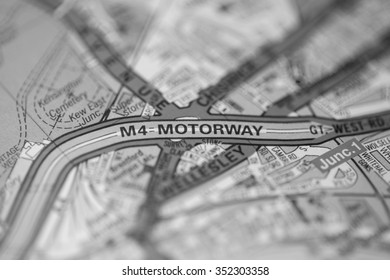 Macro View Of A Detailed London Road Map. (black And White)