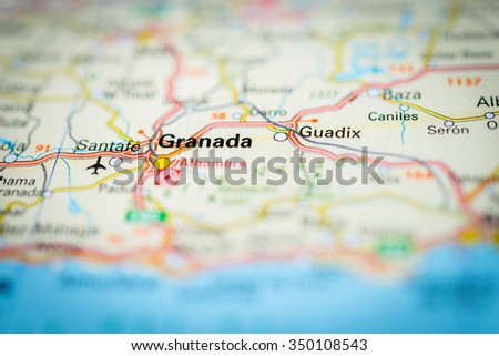 Macro view of Granada, Spain on map.(vignette)
