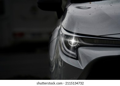 Macro View Of Modern Gray Car Xenon Lamp Headlight