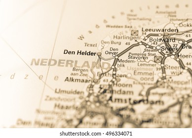 Macro view of Netherlands on map.