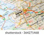 Macro view of Sofia, Bulgaria on map.