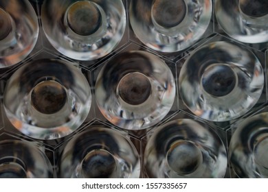 macro view of surgery lights inside the operating room during a surgical procedure.