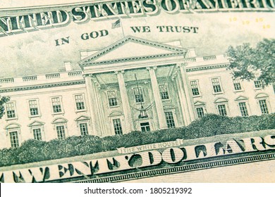 Macro View Of The White House On Back Of The US Twenty Dollar Bill.  