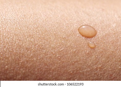 Macro of water drop on human skin