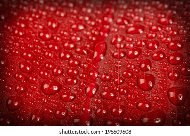 Macro Water Drops On Red Tonefor Abstractbackground, Wallpaper Or Backdrop Use With Vignete